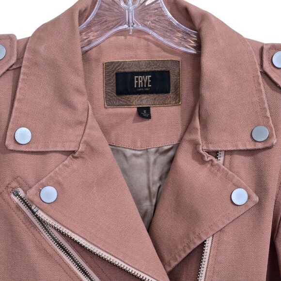 Frye Womens Moto Motorcycle Jacket Size Small Mauve Clay Canvas Denim Urban Boho - Picture 2 of 11